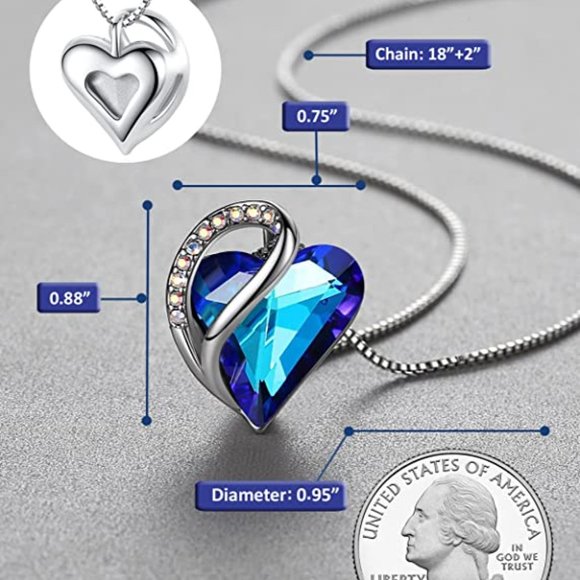 blue Infinity Love Heart Pendant Necklace with Birthstone Crystals - Picture 2 of 3